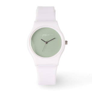 Reloj De Pulsera Elegante nombre de guión verde sabio