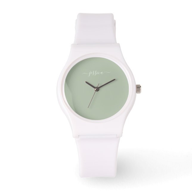 Reloj De Pulsera Elegante nombre de guión verde sabio (Anverso)