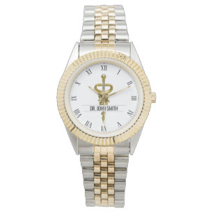 Reloj De Pulsera Elegante Nombre Médico Asclepio Oro Plata