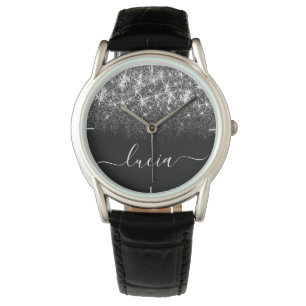Reloj De Pulsera Elegante nombre personalizado Purpurina plateado l