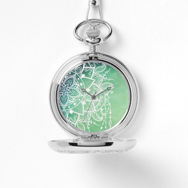 Reloj De Pulsera Elegante Ornate Zen Mandala Rosette Tonos verdes (Anverso)