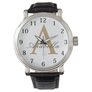 Reloj De Pulsera Elegante Oro Negro Personalizado Monograma Nombre