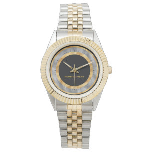 Reloj De Pulsera Elegante Oro Negro Plata Hoja Personalizado