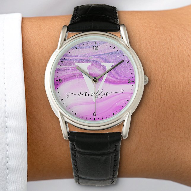 Reloj De Pulsera Elegante paint paint púrpura Purpurina Lluvia espu (Subido por el creador)