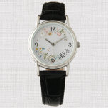Reloj De Pulsera Elegante pasteles holandeses sutiles de flores de<br><div class="desc">Un reloj clásico de señoras con elegantes pasteles acuarelas todavía se imprimió el arte de la vida en un fondo de color platino. Cambiar o quitar fácilmente las iniciales de monograma mediante la plantilla proporcionada. Diseñado con correa de cuero marrón croc-grabado en relieve y funda de aleación de plata. Hay...</div>