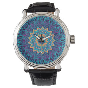Reloj De Pulsera elegante patrón de alfombra de mandala azul