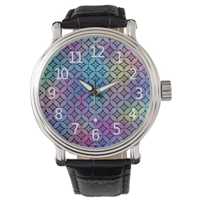 Reloj De Pulsera Elegante Patrón de Círculos Florales Abstractos Ab (Anverso)