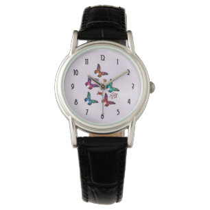 Reloj De Pulsera Elegante patrón de mariposas coloridas en rosa