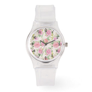 Reloj De Pulsera Elegante patrón floral de rosa romántica