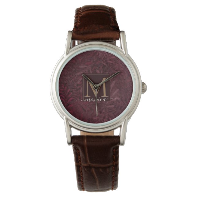 Reloj De Pulsera Elegante Patrón floral del Monograma Rojo de Oro B (Anverso)