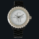 Reloj De Pulsera Elegante Personalizado de nombres de script Monogr<br><div class="desc">Elegante reloj monograma personalizado con un guión moderno. Personalice fácilmente este reloj de monograma personalizado con un nombre e iniciales en línea. Crea un hermoso regalo personalizado para tu familia y amigos.</div>