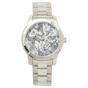 Reloj De Pulsera Elegante Personalizado Monograma Plata Purpurina A