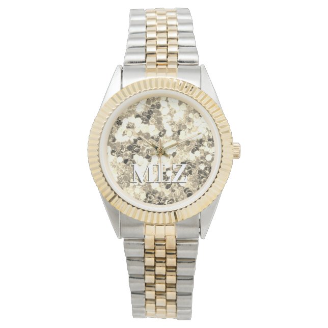 Reloj De Pulsera Elegante Personalizado Monograma Purpurina (Anverso)