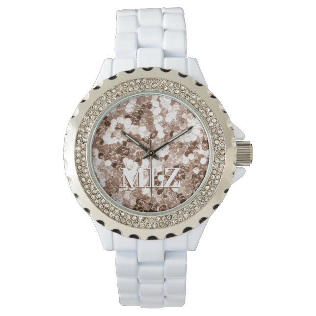 Reloj De Pulsera Elegante Personalizado Monograma Purpurina blanco  (Anverso)