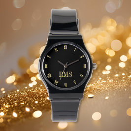 Reloj De Pulsera Elegante personalizado Oro Negro Monograma Silicon