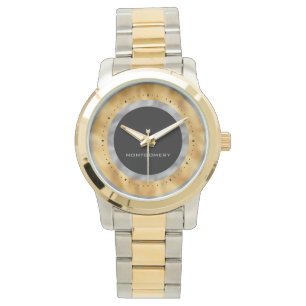 Reloj De Pulsera Elegante plata hoja de oro negro personalizado