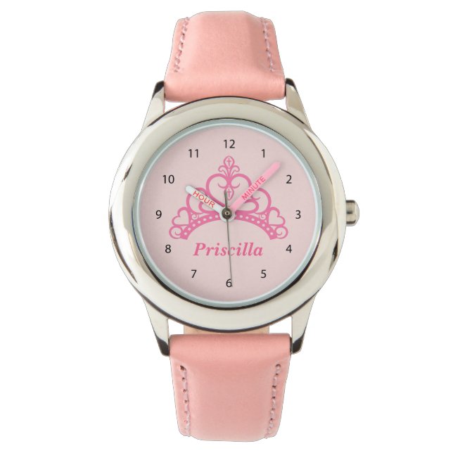 Reloj De Pulsera Elegante princesa rosa Tiara, corona para Chicas (Anverso)