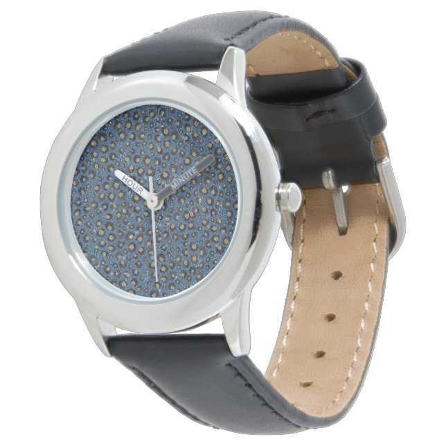 Reloj De Pulsera Elegante Purpurina azul negro Leopardo de oro (Angular)