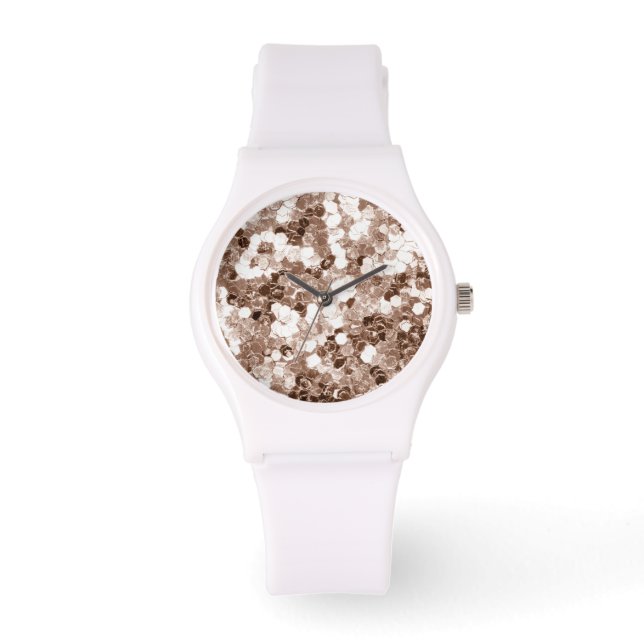 Reloj De Pulsera Elegante Purpurina Blanco Bronce (Anverso)