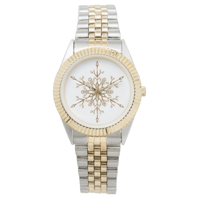 Reloj De Pulsera Elegante Purpurina de oro Navidades de copos de ni (Anverso)