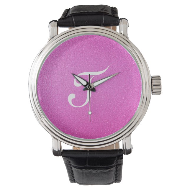 Reloj De Pulsera Elegante purpurina rosa monograma (Anverso)