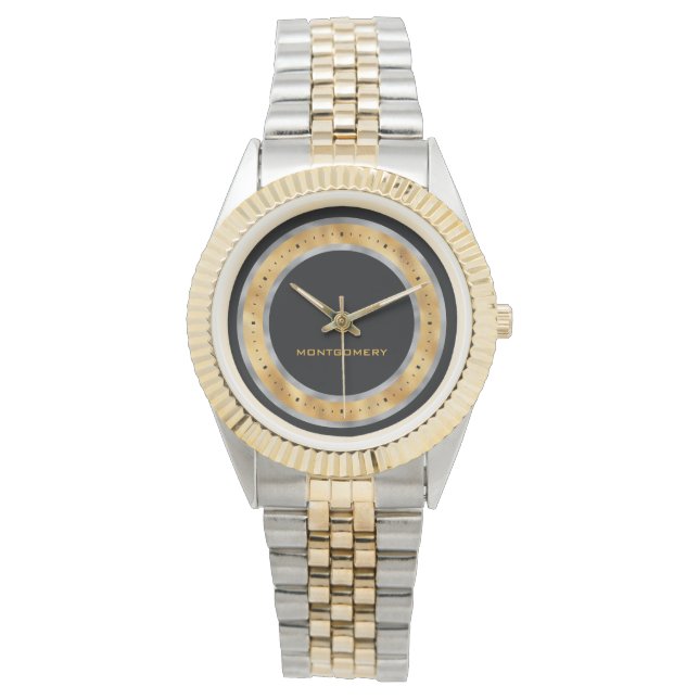 Reloj De Pulsera Elegante Relieve metalizado dorado negro plateado  (Anverso)