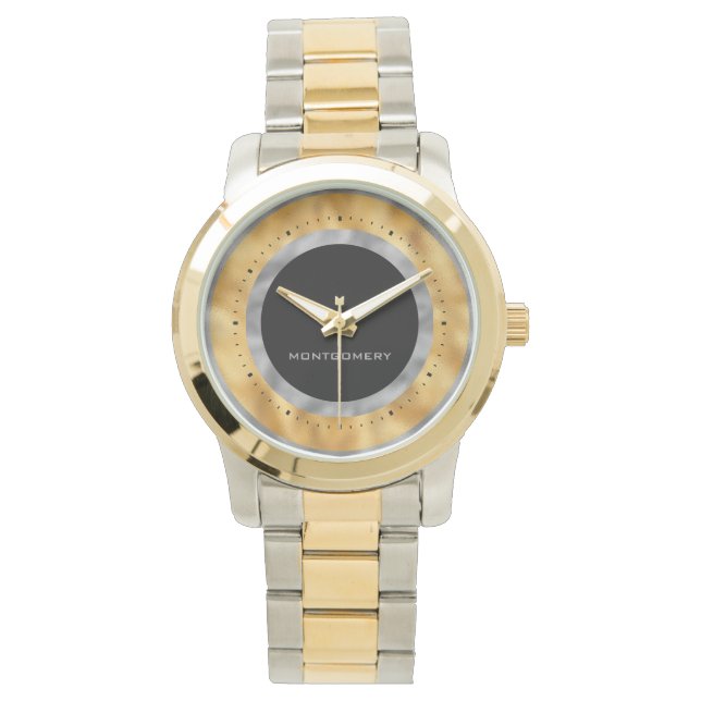 Reloj De Pulsera Elegante Relieve metalizado dorado plateado negro  (Anverso)