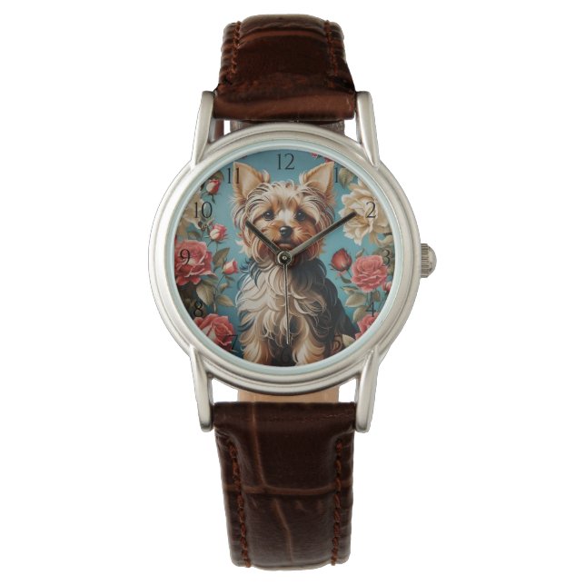 Reloj De Pulsera Elegante Rosa de retrato de Yorkshire Terrier (Anverso)