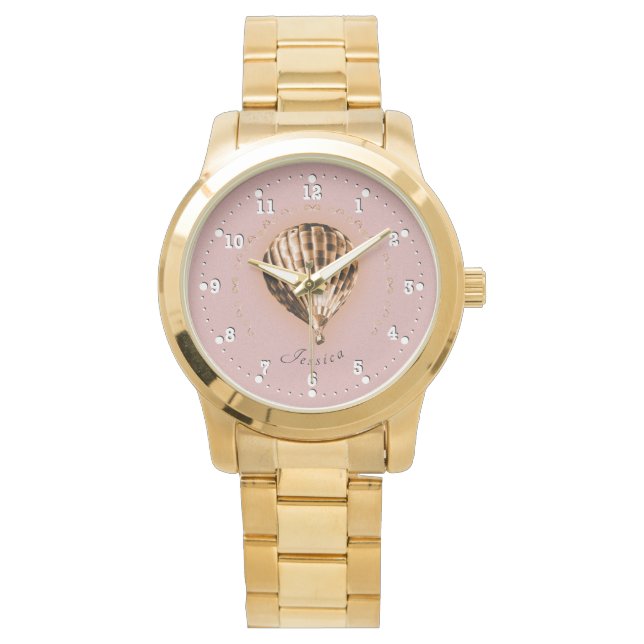 Reloj De Pulsera Elegante Rosa Gold Hot Air Balloon Nombre numerado (Anverso)