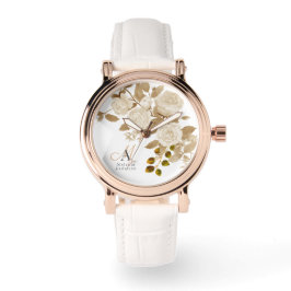 Reloj De Pulsera Elegante Rosa Monograma Blanco