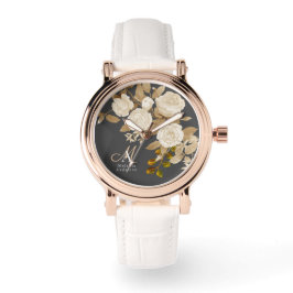 Reloj De Pulsera Elegante Rosa Monograma Gris