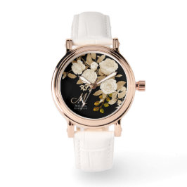 Reloj De Pulsera Elegante Rosa Monograma Negro