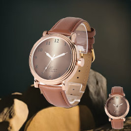 Reloj De Pulsera Elegante Rosa Monogramado de oro cepillado metálic