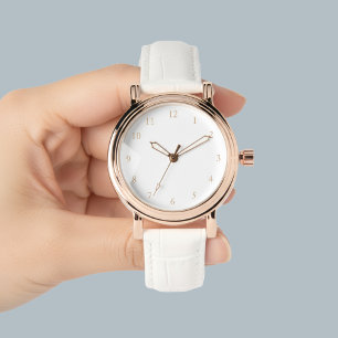 Reloj De Pulsera Elegante Rosa Mujeres con correa de cuero blanco y
