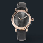 Reloj De Pulsera Elegante Rosa Oro y cuero negro Correa para mujere<br><div class="desc">Elegante correa de cuero negro reloj de mujeres con acentos de oro rosa,  un dial de estilo metalizado cepillado y números blancos.</div>