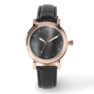 Reloj De Pulsera Elegante Rosa Oro y cuero negro Correa para mujere
