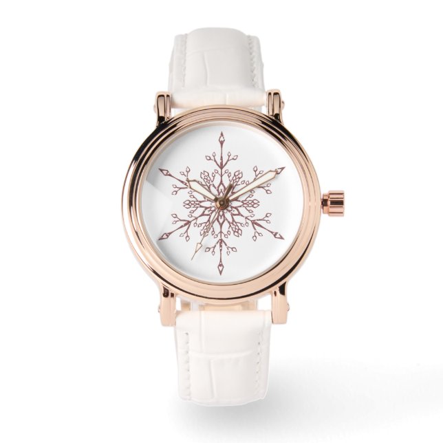 Reloj De Pulsera Elegante Rosa Purpurina de oro Navidades de copos  (Anverso)