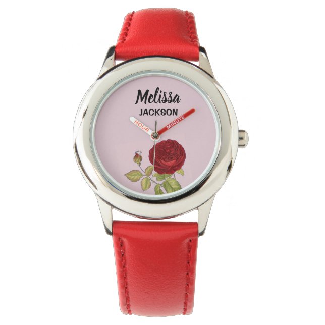 Reloj De Pulsera Elegante rosa rosa rosa rojo (Anverso)