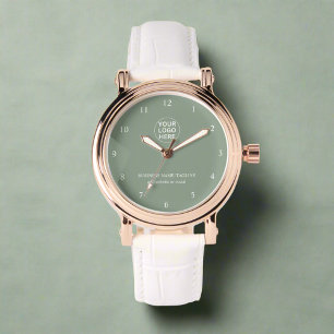 Reloj De Pulsera Elegante Sage Green Branding Company Logo Textos