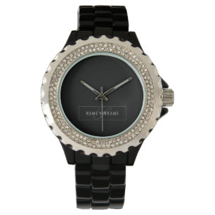 Reloj De Pulsera Elegante Script Monograma Editable Blanco Gris Neg