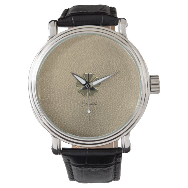 Reloj De Pulsera Elegante Shamrock Patrick's Day Leather (Anverso)