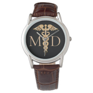 Reloj De Pulsera Elegante símbolo Médica Caduceus cuero marrón n