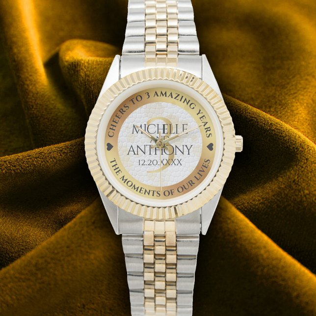 Reloj De Pulsera Elegante tercer aniversario Boda de cuero (Elegant 3rd Leather Wedding Anniversary Wristwatch Cover Photo)
