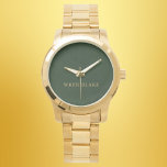 Reloj De Pulsera Elegante textura de cuero verde oscuro y guión de<br><div class="desc">Un reloj elegante con una correa de textura de cuero verde oscuro con acentos de escritura dorada. Este sofisticado diseño combina lujo y estilo,  ofreciendo un accesorio intemporal que añade un toque de refinamiento a cualquier conjunto.</div>