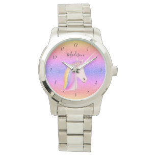 Reloj De Pulsera Elegante unicornio en monograma arcoiris mujeres
