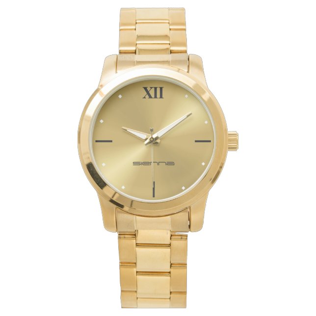 Reloj De Pulsera Elegante Unisex Pulsera De Oro De Gran Tamaño Wa (Anverso)