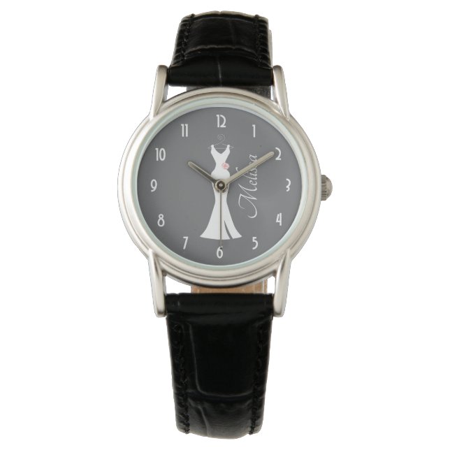 Reloj De Pulsera Elegante vestido blanco sobre gris - Diseño sencil (Anverso)