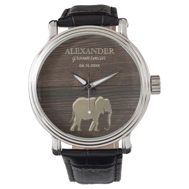 Reloj De Pulsera Elegante Wood Gold Groomsman (Anverso)