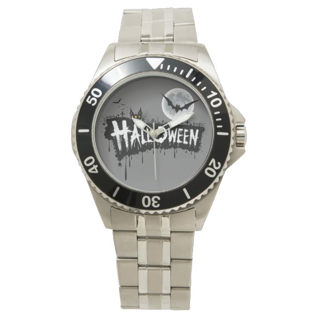 Reloj De Pulsera Elegante Y Alegre: Acero inoxidable de Halloween (Anverso)
