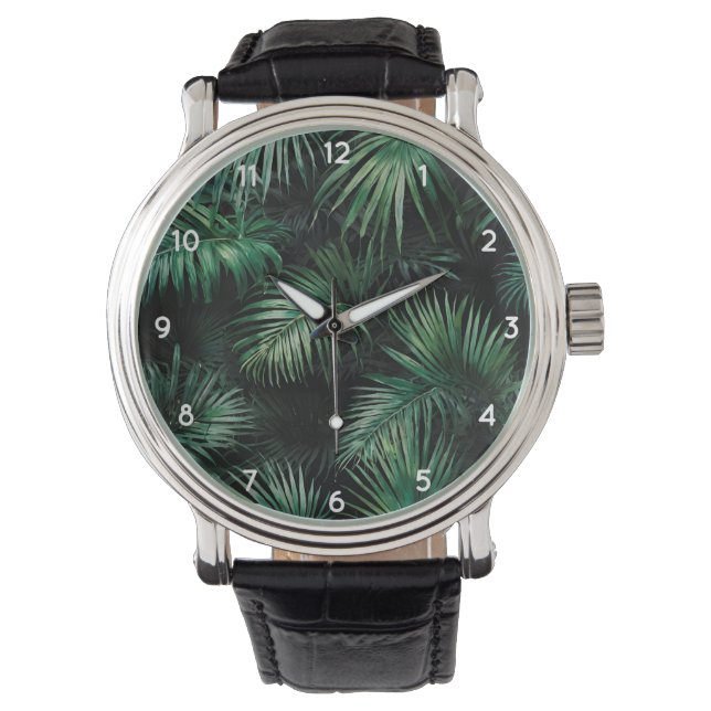 Reloj De Pulsera Elegante y elegante trendy hojas tropicales de pal (Anverso)